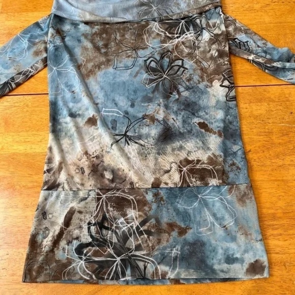 Petit Pois Draped Cowl Neck Doble Mesh Sheer Long Sleeve Blouse Boho Chic,Size S - Picture 11 of 11